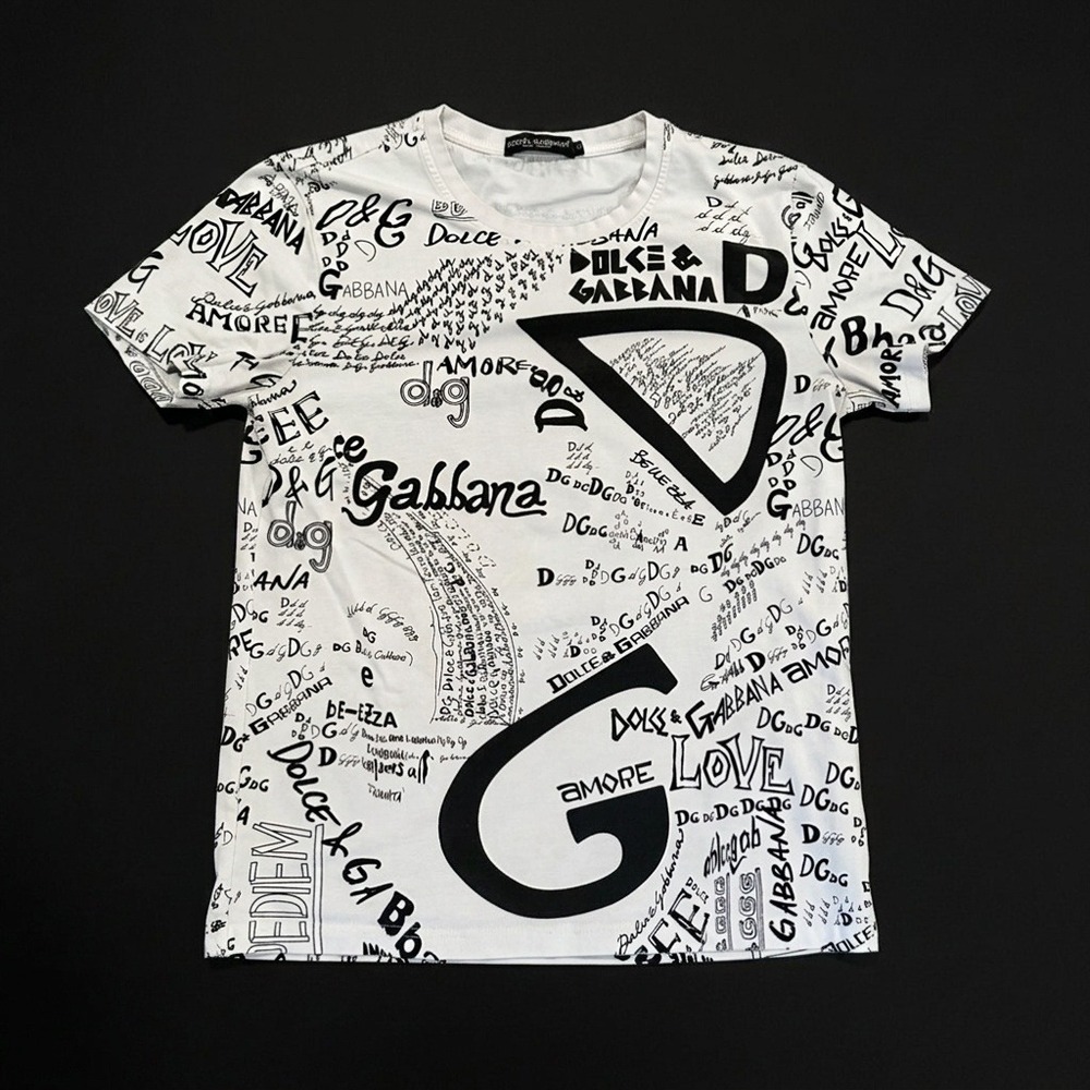 Dolce & Gabbana All Over Graffiti Scribble Logo Print T-Shirt White Men's 48 M